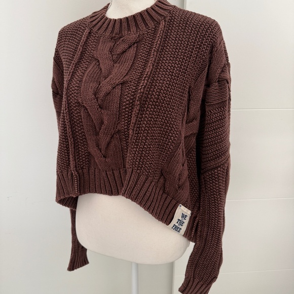 Free People We The People Chocolate Brown Cable Knit Chunky Long Sleeve Sweater - Picture 1 of 10